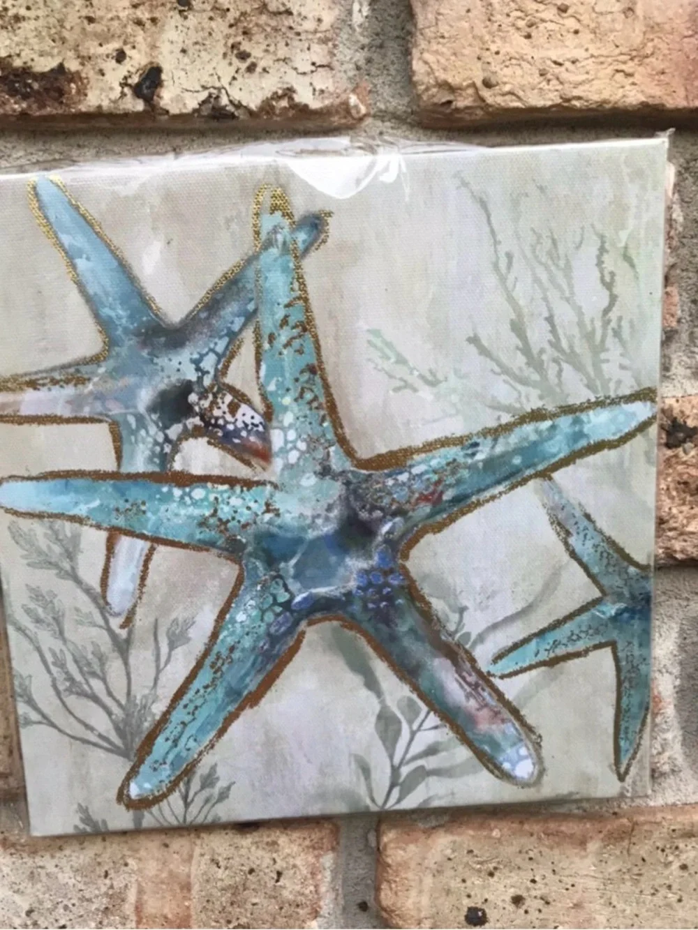 Coastal Turtle and Starfish Wall Art Set - Blue and Gold